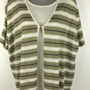 NAPA STUDIO Womens Short Sleeve KNIT BLOUSE Stripes Green Beige Black XL NWOT